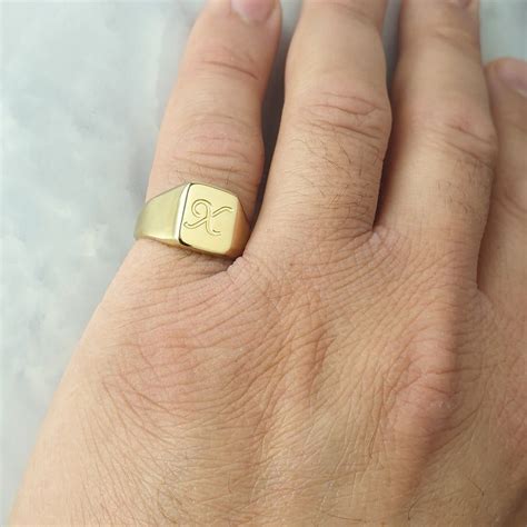 men s pinky ring custom signet ring rectangle shaped engraved with initial letter personalized