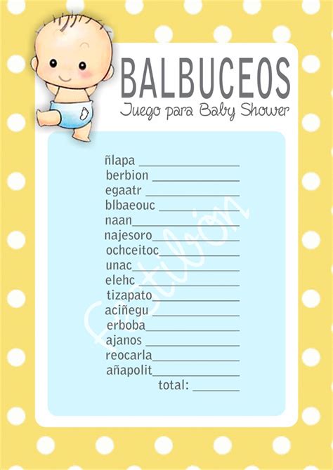 Sopa de letras, carrera de nombres, bingo. Juegos Para Baby Shower Imprimibles Niño Niña - $ 10.00 en Mercado Libre
