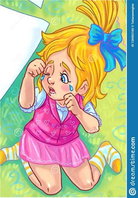Cute Crying Baby Girl Cartoon Colorful Illustration Stock