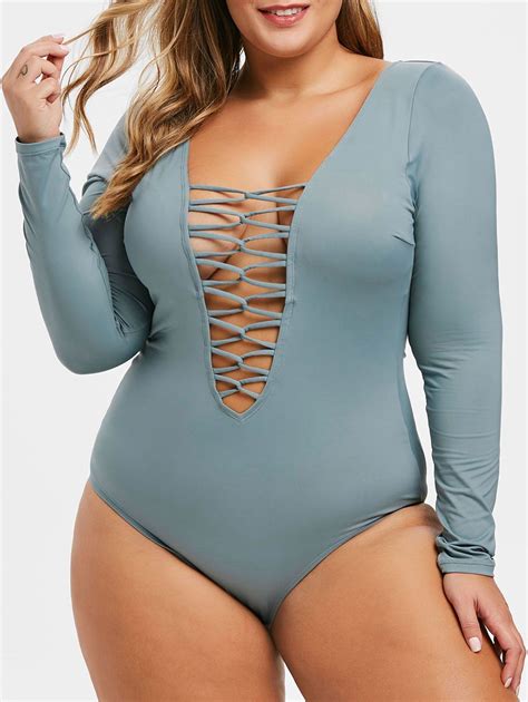 Off Lattice Plunge Low Back Plus Size One Piece Swimsuit In