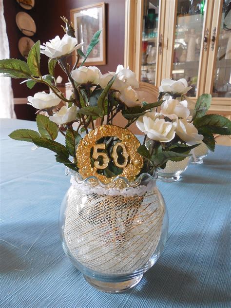 50th Anniversary Table Decoration Ivy Bowls With Gold Ribbon 50th