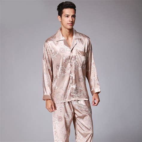 Cargon Printed Satin Men Pajamas Set Long Sleeve Autumn