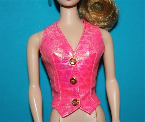Adorable Barbie Hot Pink Sleeveless Vest Fits Vintage Reproduction Mattel Sleeveless Vest