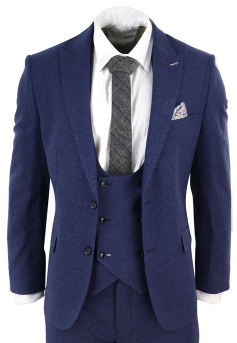Mens Navy Blue 3 Piece Wool Suit Buy Online Happy Gentleman