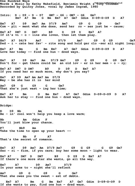 Song Lyrics With Guitar Chords For One Hundred Ways Quincy Jones