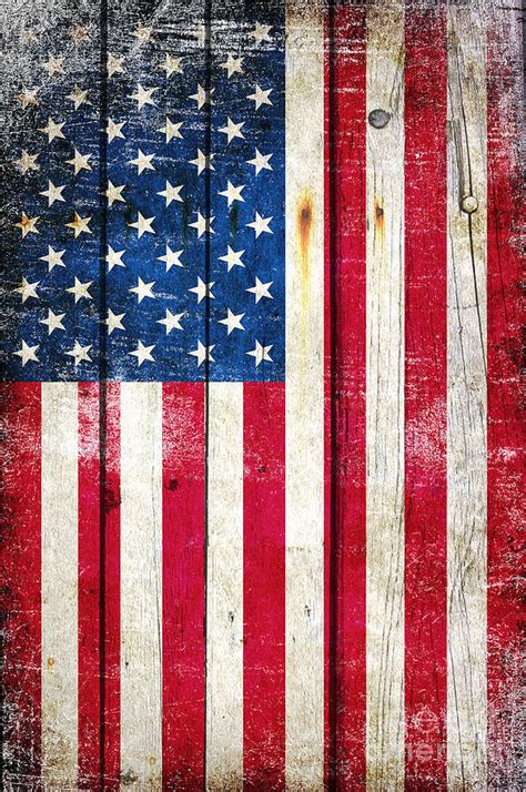 Distressed American Flag On Wood Vertical Digital Art By Fred Bertheas
