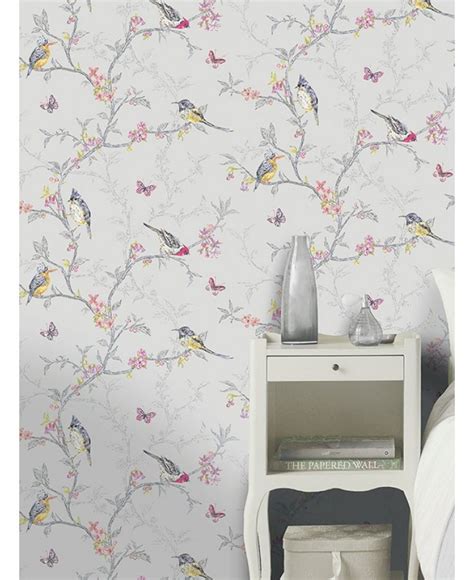 Phoebe Birds Wallpaper Dove Grey Holden 98081 Girls Room