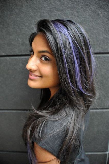 Picture Of Long Black Hair With Purple Peekaboo Highlights That Make A