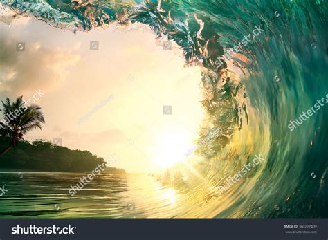 Tropical Sunset Background Beautiful Colorful Ocean Stock