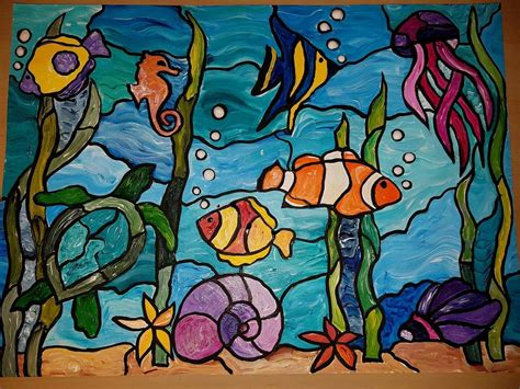Stained Glass Acrylic Painting Underwater Scene Glass Painting Patterns Stained Glass Art