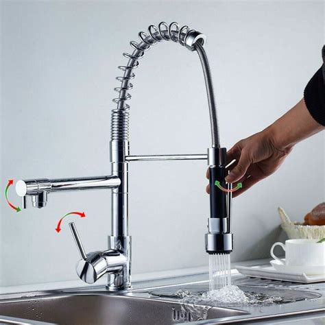 360° Swivel Pull Out Spray Taps Mixer Kitchen Sink Mixing Tap Spring