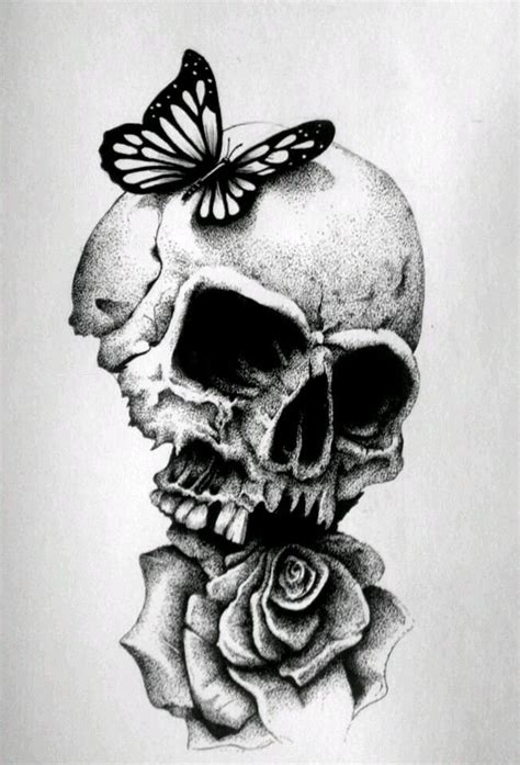 Rose Skull Drawing Tattoo