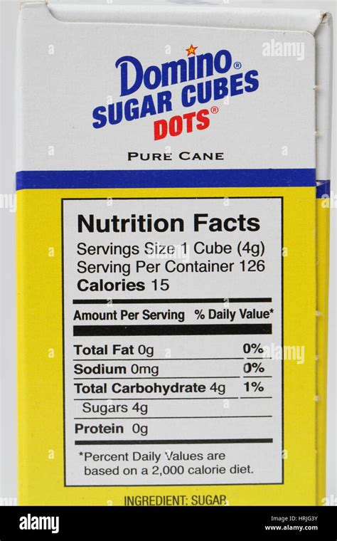 Nutrition Facts For Sugar Stock Photo Alamy
