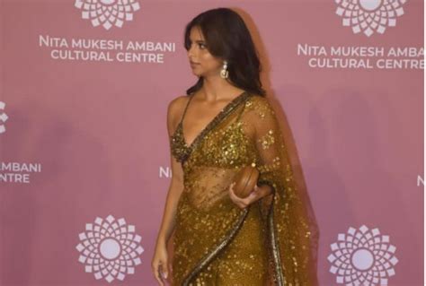 Suhana Khan Steals Spotlight In Sabyasachis Golden Sheer Saree And Heavily Embellished Sexy Blouse