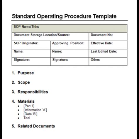 Standard Operating Procedure Template Transportation Standard