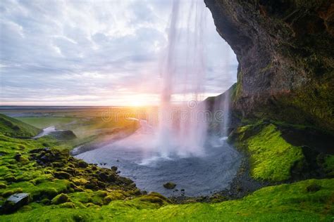 Seljalandsfoss Beautiful Waterfall In Southern Iceland Stock Image