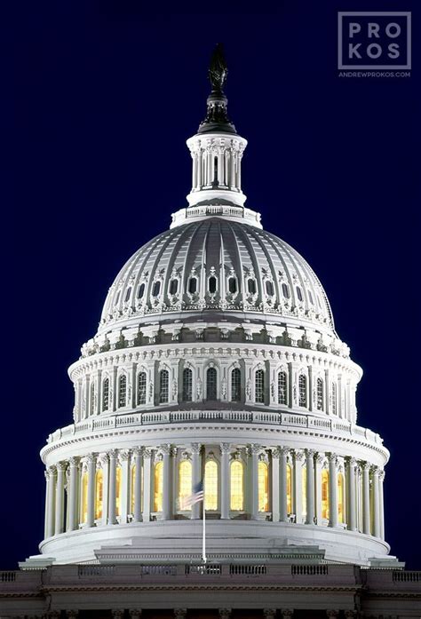 View Of The Us Capitol Dome At Night Framed Architectural Photo By