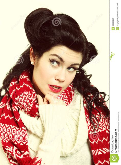 Woman Retro Hairstyle Warm Clothing Winter Fashion Stock