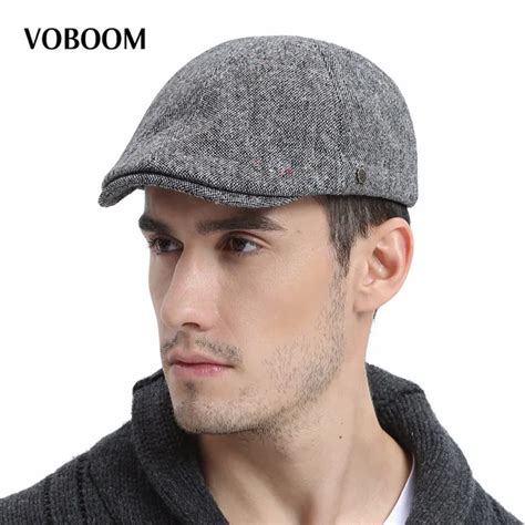 Voboom Winter Warm Wool Beret Men Tweed Ivy Flat Cabbie Cap For Male