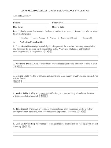 Performance planning and results performance review • use a current job description (job descriptions are available on the evaluated by date reviewed by date job performance evaluation form page 7. Associate Attorney Self Evaluation Form - Fill Online ...