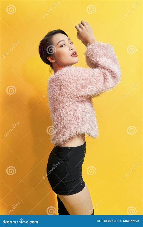 Short Haired Girl In Fashionable Dancing Young Playful Female M Stock