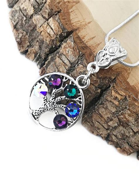 Birthstone Tree Of Life Necklace Birthstone Necklace For Mom Etsy