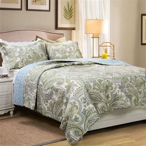 brandream green paisley printed bedding set luxury oversized queen quilt set soft cotton