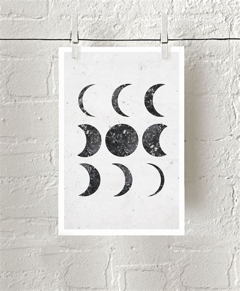 Moon Phases Print Lunar Phases Art Black And White Etsy