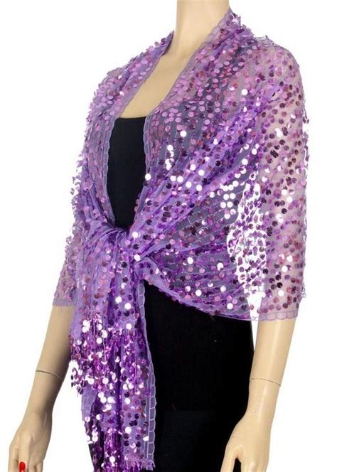 Purple Sequin Mesh Formal Evening Party Shawl Wrap Fancy Scarf Prom