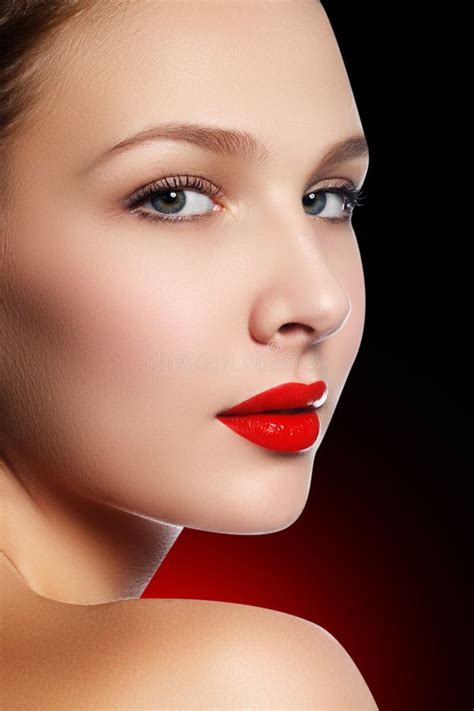 Lips Beauty Red Lips Makeup Detail Stock Photo Image Of Looking