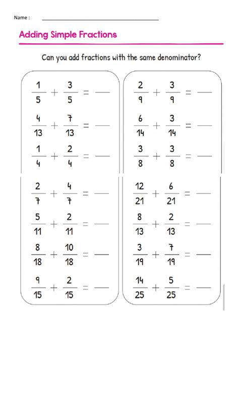 Fractions Addition And Subtraction Worksheets Pdf Carol Jones