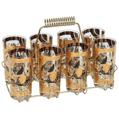 Vintage Eight Highball Glasses In A Cart By Fred Press Highball