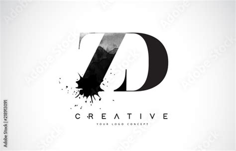 Zd Z D Letter Logo Design With Black Ink Watercolor Splash Spill