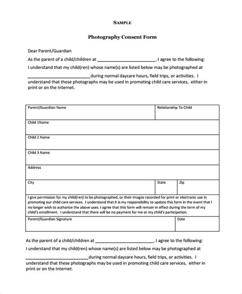 sample photography consent forms  ms word