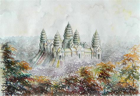 Angkor Wat Rising Into Th Sky Drawing By Hay Chhoem