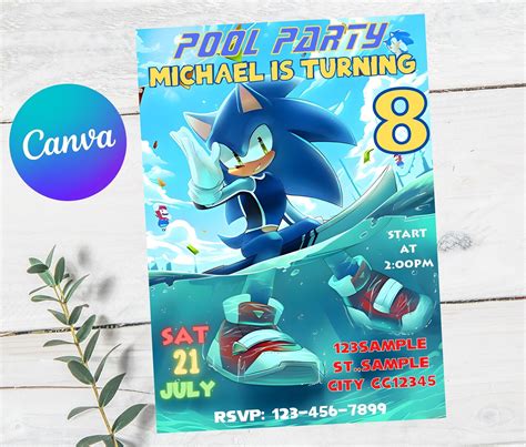 Sonic The Hedgehog Birthday Invitation Sonic Pool Party Etsy India