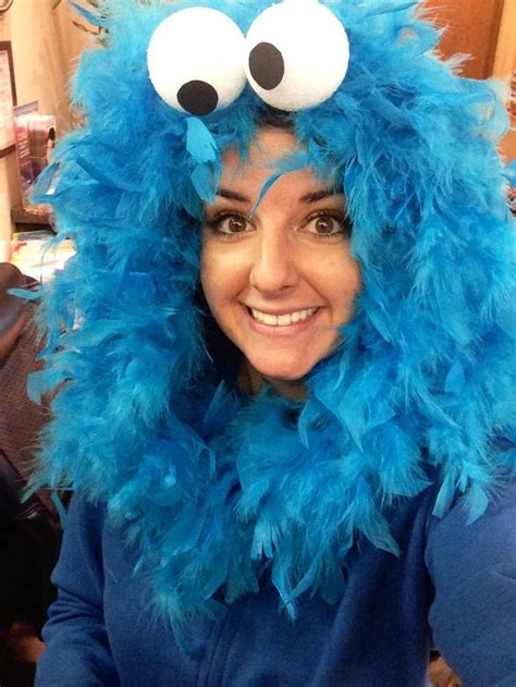 cookie monster head sweatshirt added colored feather boa eyes out of styrofoam balls cut a flat
