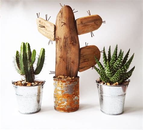 Driftwood Art Cactus Pot Cactus Plant Recycled Garden Art Reclaimed
