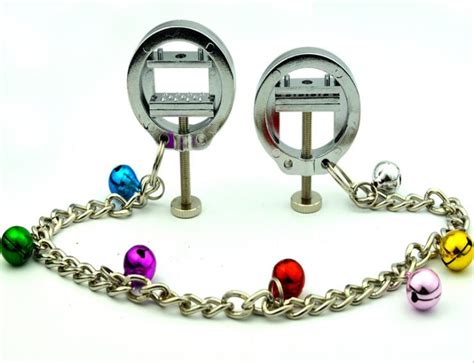 Female Adjustable Bondage Ring Of Nipple Squeeze Clips With Bell Chain