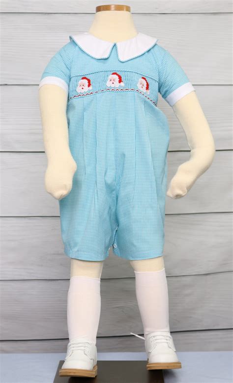 Baby Boy Smocked Christmas Outfit Turquoise Gingham Twin Christmas