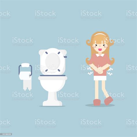 Girl Having Stomach Ache Needing To Urinate Holding His Poo Suffering