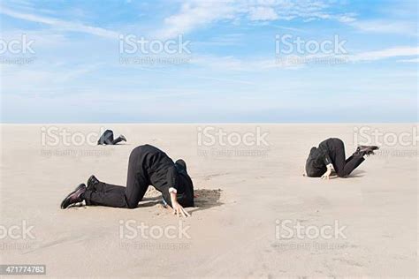 Business Men Hiding Head In Sand Stock Photo Download Image Now