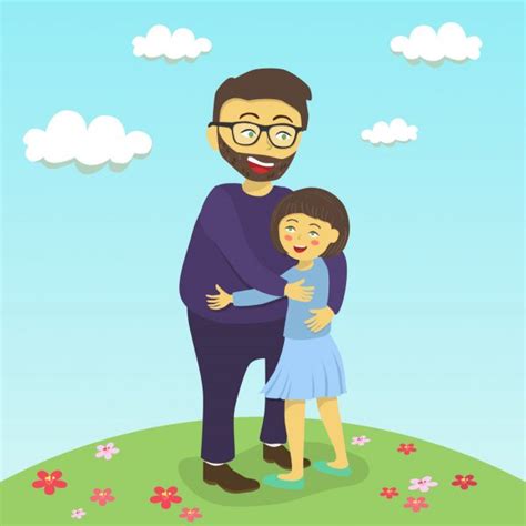 Padre E Hija Abrazando A Vector De Dibujos Animados — Vector De Stock