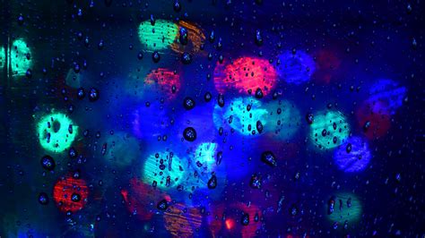 Wallpaper Water Drops Rain On Glass Bokeh Night Resolution