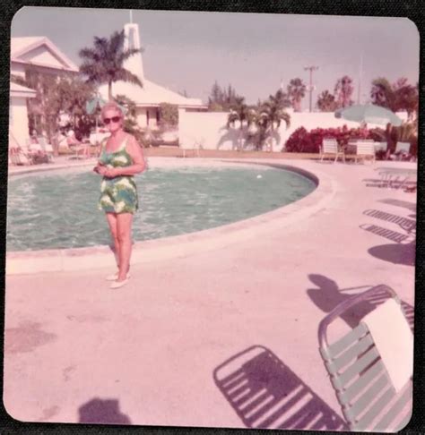 VINTAGE PHOTOGRAPH SEXY Older Woman In Bathing Suit Standing By Pool PicClick
