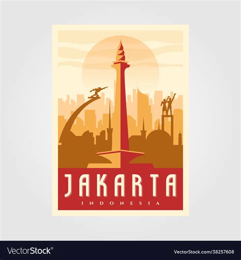 Jakarta Skyline Landmark Poster Vintage Minimal Vector Image