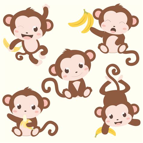 Cute Baby Monkey Bundle Svg Png Clip Art Cutting Files Vector By