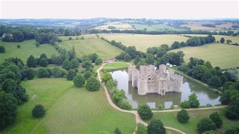 Aerial View Historical Bodiam Castle West Stock Footage Video 100