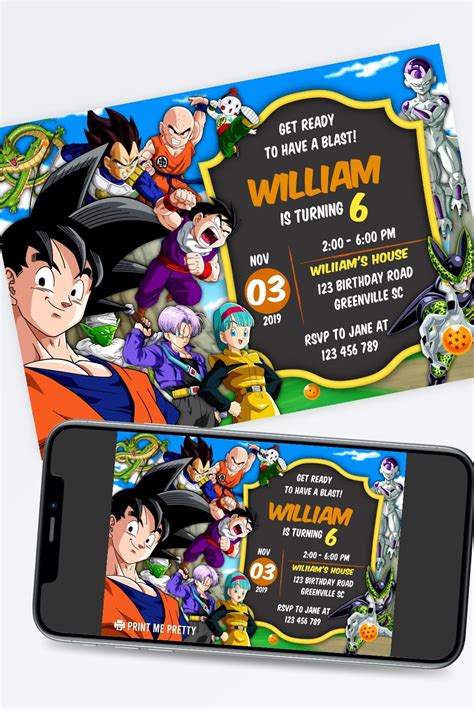 Dragon Ball Z Birthday Invitation With Goku And All The Characters