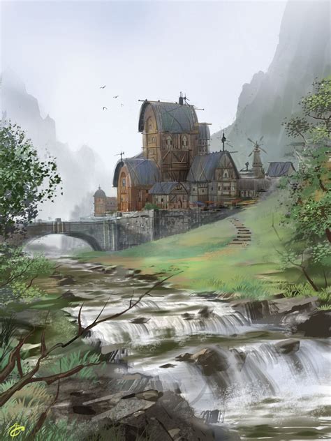 Tags Fantasy Art Setting Environment Village River Source Artists